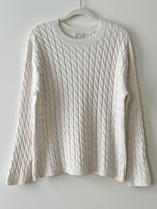 Nordstrom Sweaters - Nordstrom Cream White Organic Cotton & Merino Wool Cable Knit Crewneck Sweater